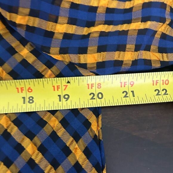 Eva Franco Anthropologie Top Blouse Blue Textured Plaid Puff Sleeve Size 12 - Picture 10 of 13